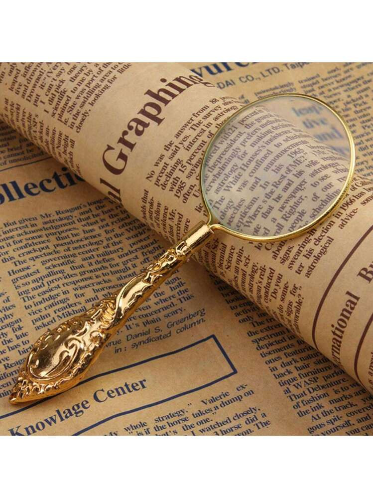 1pc European Gold Tone Floral Pattern Handheld Reading Magnifying Glass With Glass Lens Back To S... | SHEIN