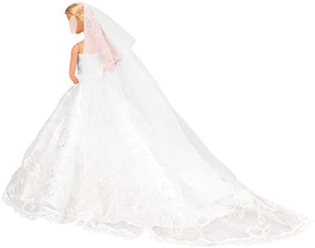 BARWA Wedding Dress with Veil White Princess Evening Party Clothes Wears Dress Outfit Set for 11.5 I | Amazon (US)