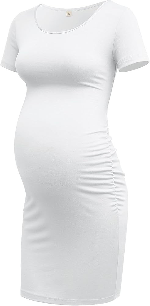 GLAMIX Women's Maternity Dress Pregnancy Fitted Ruched Casual Dress Mama Bodycon Clothes | Amazon (US)