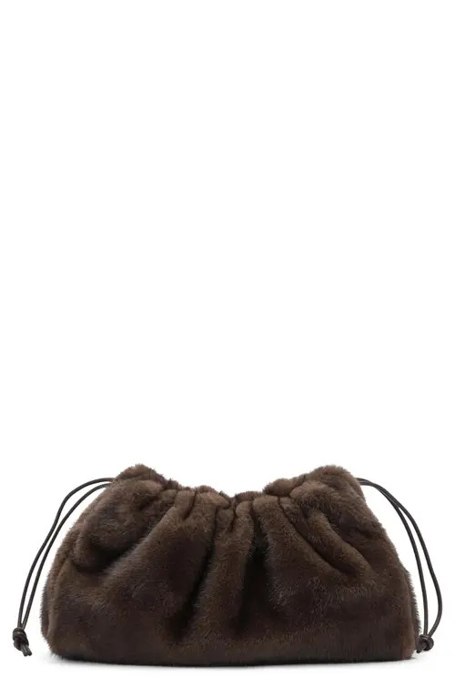 MANGO Faux Fur Darwstring Clutch in Chocolate at Nordstrom | Nordstrom