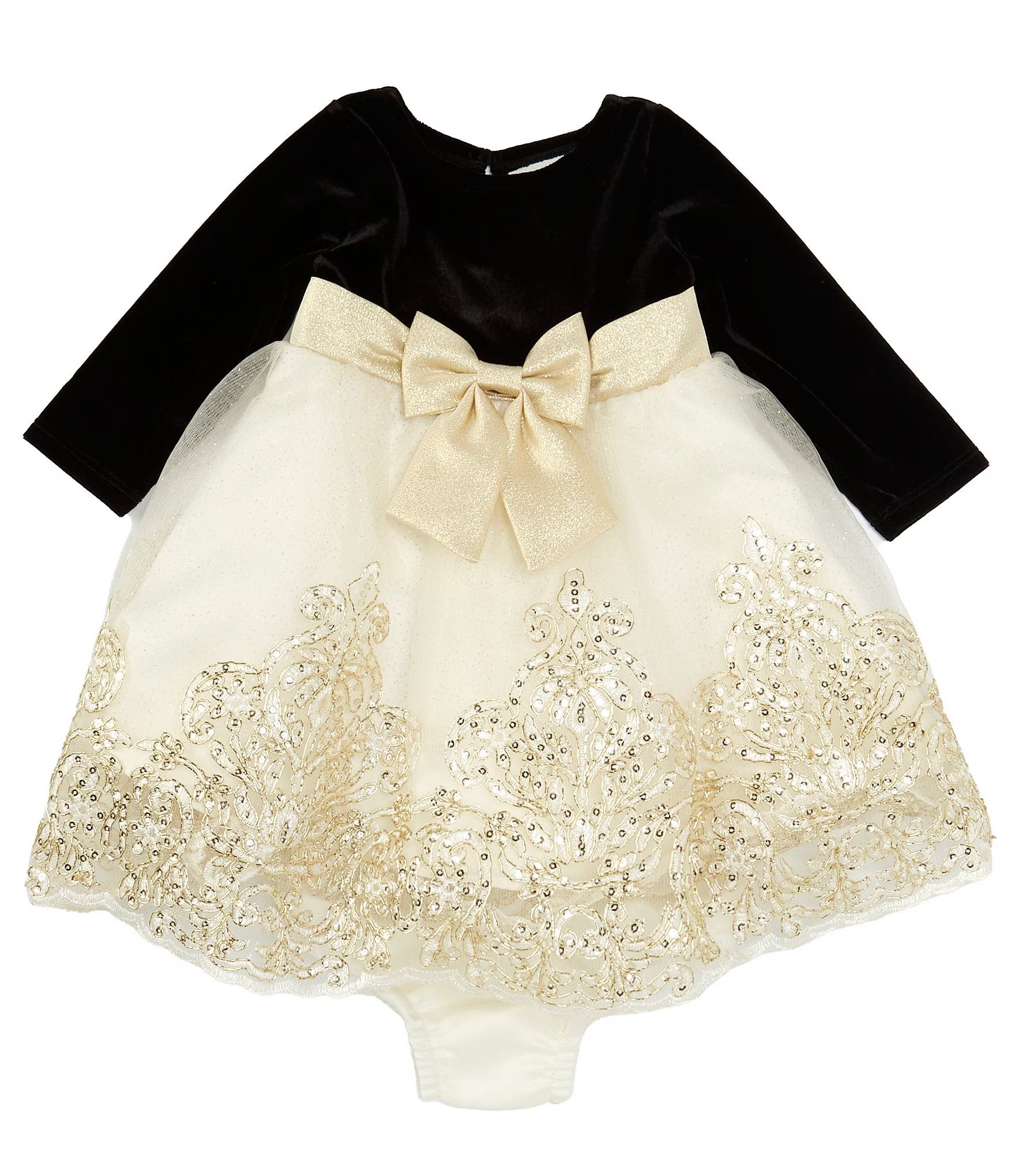 Baby Girls 3-24 Months Long Sleeve Velvet/Embroidered Skirted Fit And Flare Dress | Dillard's