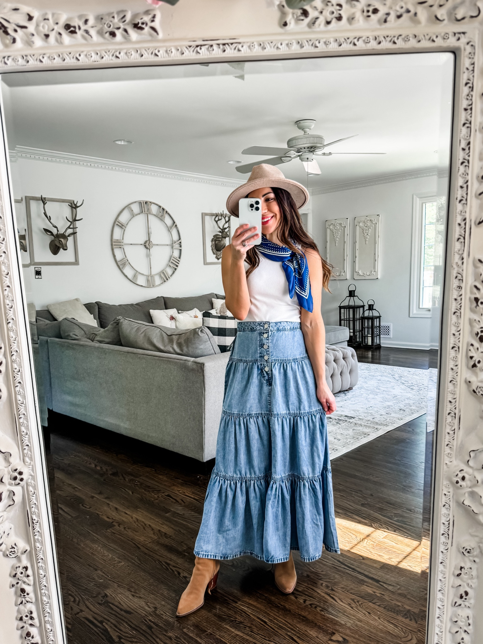 Long denim skirt 0, tank small. Maurice’s, Maurices, country concert outfit 

#LTKFestival #LTKOver40 #LTKFindsUnder50