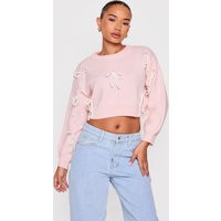 Petite Pink Bow Detail Christmas Sweater | PrettyLittleThing US