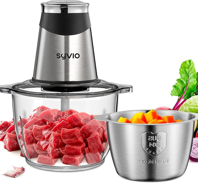 Syvio Food Processors with 2 Bowls, Meat Grinder 4 Bi-Level Blades, Mini Electric Food Chopper 40... | Amazon (US)