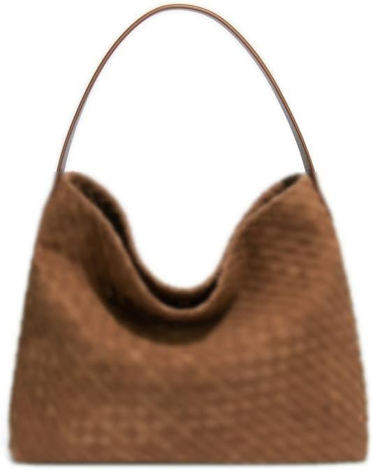 Woven Suede Shoulder Bag for Women Suede Hobo Bag Tote Elegant Handbag Satchel for Work Travel | Amazon (US)