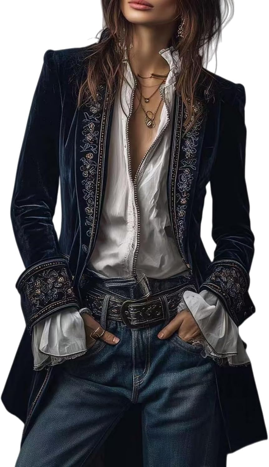 Velvet Blazer Women Vintage Embroidered Jacket | Amazon (US)