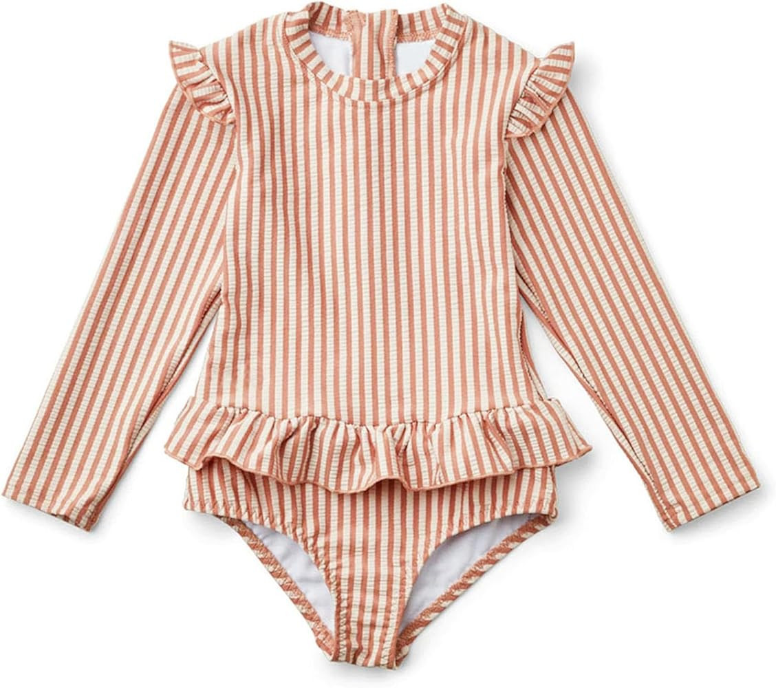 LDIOIF Girls One Piece Swimsuits Zipper Rash Guard Long Sleeve Bathing Suit with Ruffle Hem UPF50... | Amazon (US)