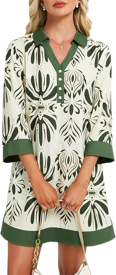 Women's Floral Mini Dresses Long Sleeve Button V Neck Short Dress Casual Printed Shift Dress with... | Amazon (US)