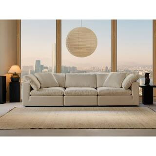 Modern 122 in. Wide Square Arm Linen Fabric Rectangle Sectional Sofa Combination Sofa 3 Seats in Linen Beige | The Home Depot