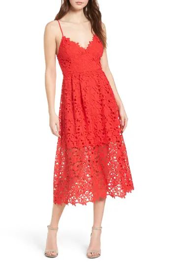 Women's Astr The Label Lace Midi Dress, Size X-Small - Red | Nordstrom