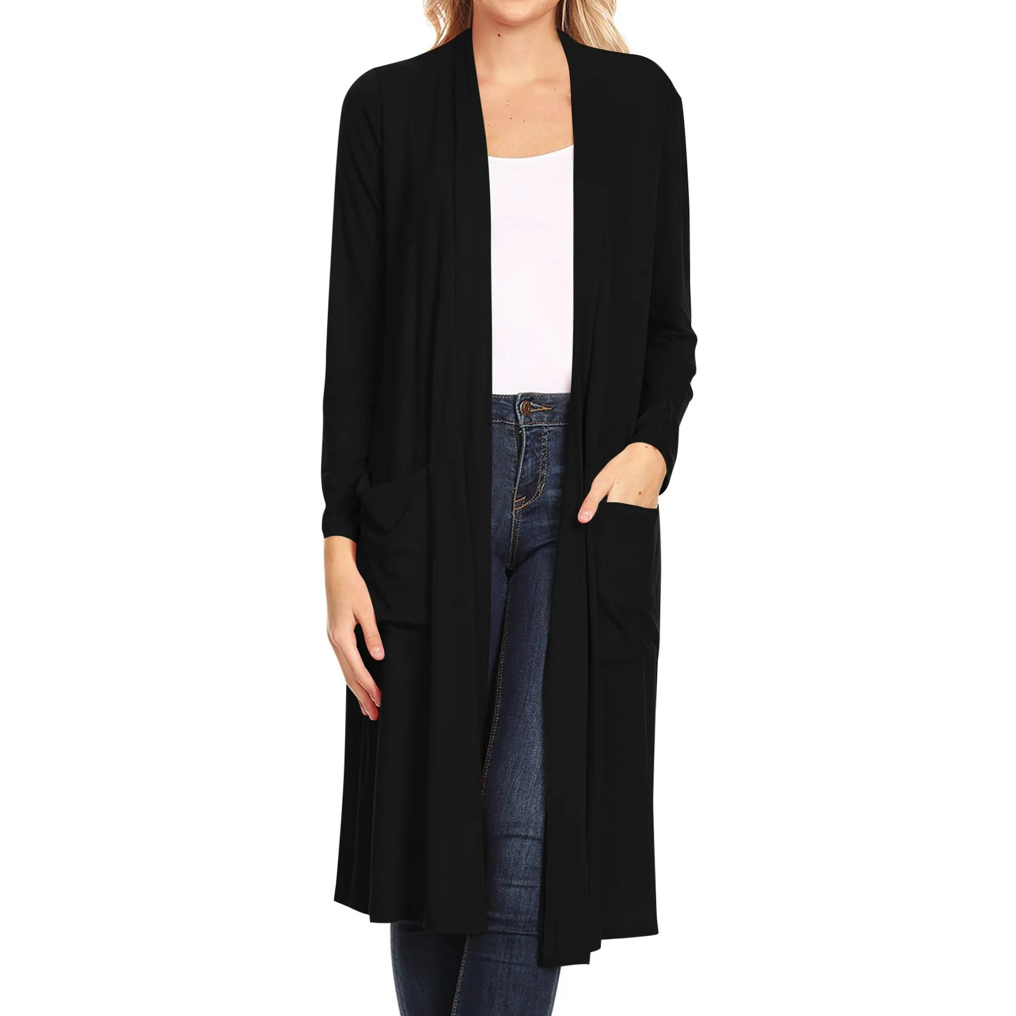 Women's Casual Loose Fit Side Pockets Solid Soft Lightweight Long Cardigan | Walmart (US)