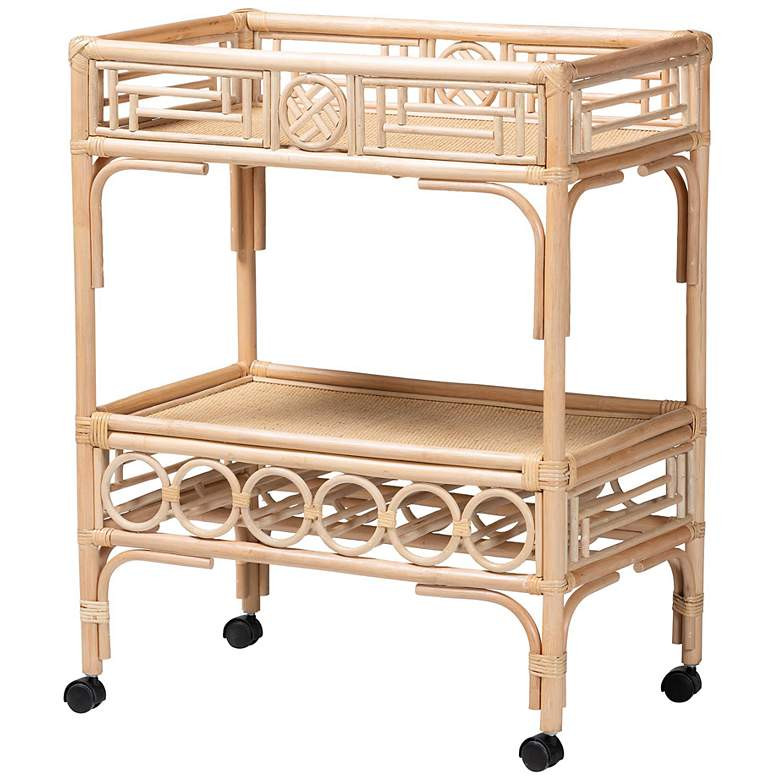 bali & pari Molina Natural Rattan Wine Cart -Trolley with Bottle Holder | Lamps Plus