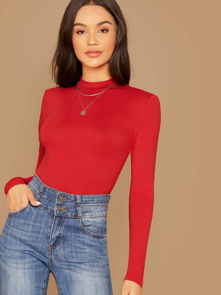 SHEIN Form-Fitting Mock Neck Top | SHEIN