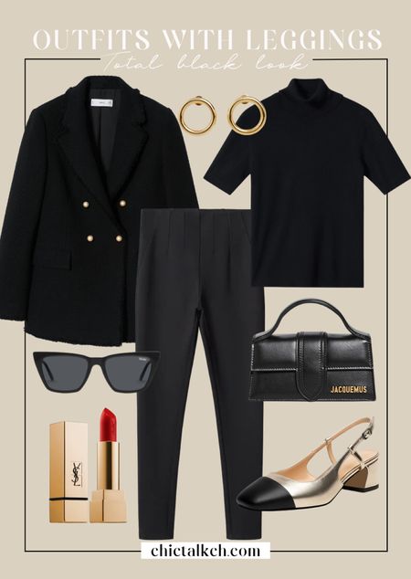 A total black look that never fails! 
Mango, black leggings, black blazer, workwear, amazon finds. 

#LTKSeasonal #LTKunder100 #LTKshoecrush