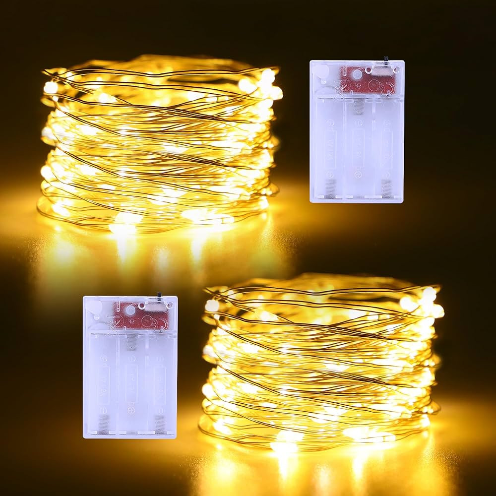 Fairy Lights Battery Operated 2 Pack 16.4Ft 50 LEDs Silver Copper Wire Twinkle String Lights for ... | Amazon (US)