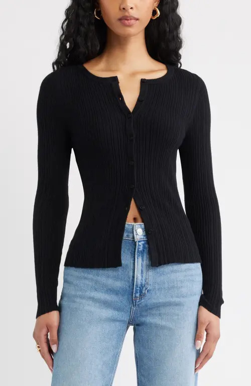 Open Edit Rib Cardigan in Black at Nordstrom, Size Xx-Small | Nordstrom
