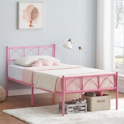 Pink Twin Bed Frame for Girls,Metal Platform Bed Frame with Headboard and Footboard,Under Bed Storage,Firm Support Structure,No Box Spring Needed | Target
