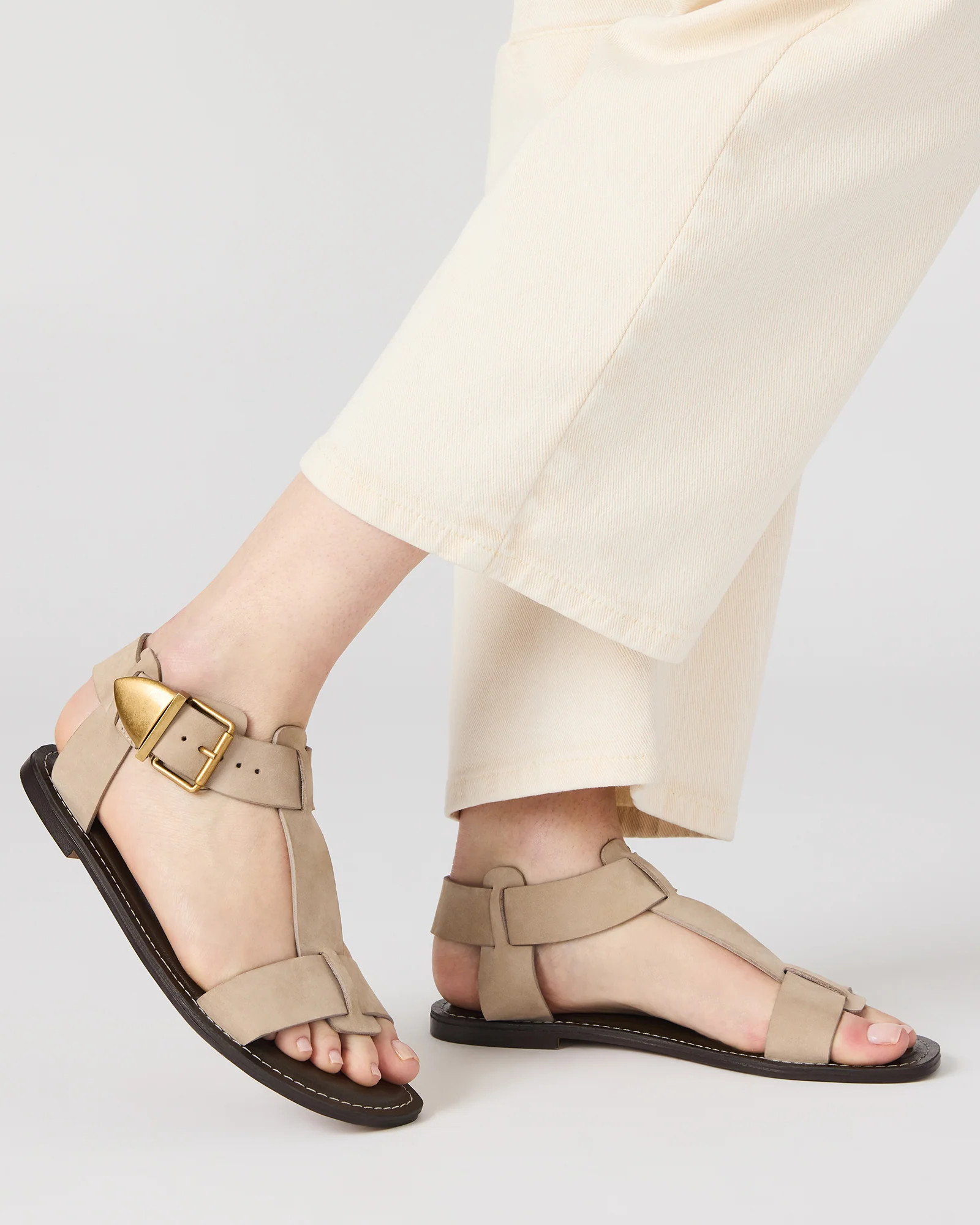BRAZINN Taupe Nubuck Strappy Flat Sandal Women's Sandal | Steve Madden (US)