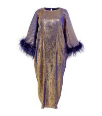 Feather-Trim Metallic Maxi Dress | Harrods
