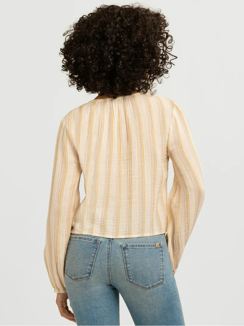 Jessica Simpson Women's Hilaria Cotton Ruffle Top with Long Sleeves, Sizes XS-XL | Walmart (US)