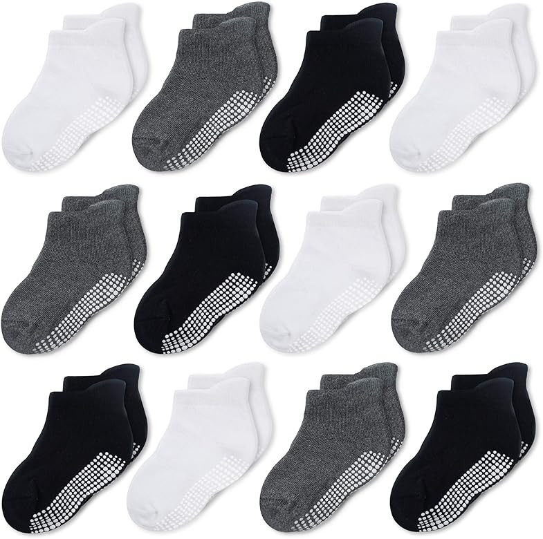 CozyWay Baby Non Slip Socks Toddler Socks With Grips Ankle for Infants Kids Little Girls Boys | Amazon (US)