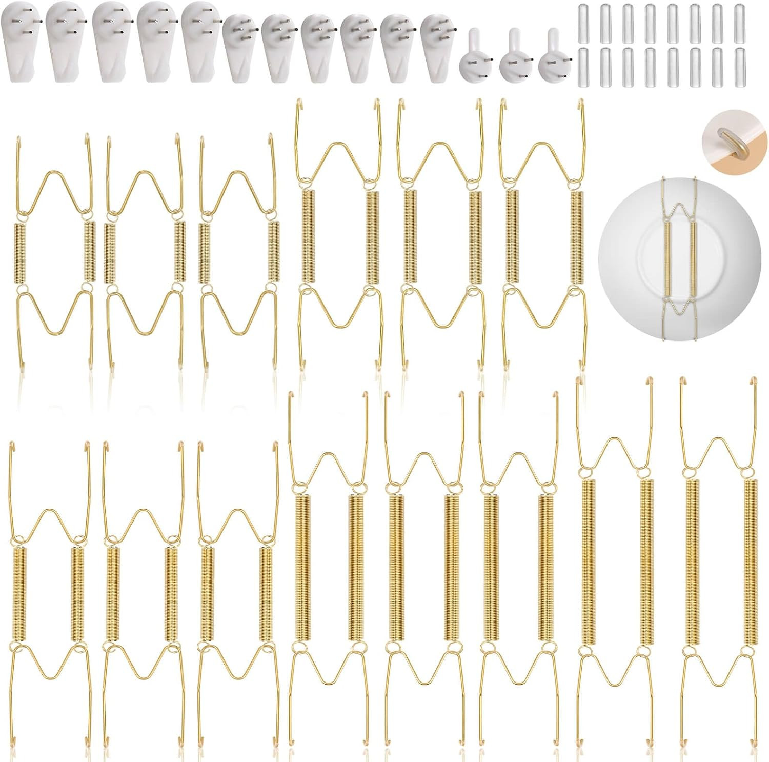 14 pcs Plate Hangers for The Wall, 4/6/8/10/12 Inch Invisible Decorative Wall Plate Hangers, Stainless Steel Plates Walls Hanger for Display Various Sizes with Hooks for Decorative | Amazon (US)
