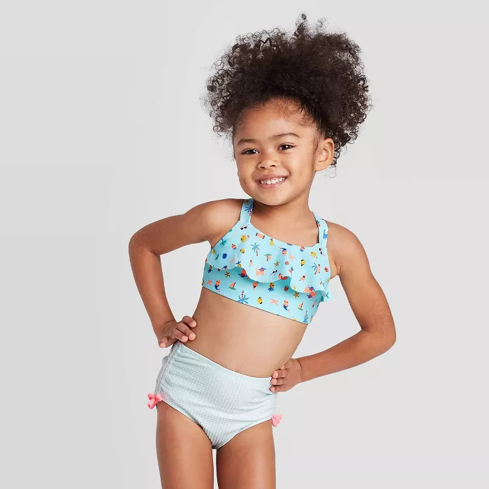 Toddler Girls' Seersucker Bottom Bikini Set - Cat & Jack™ Turquoise | Target