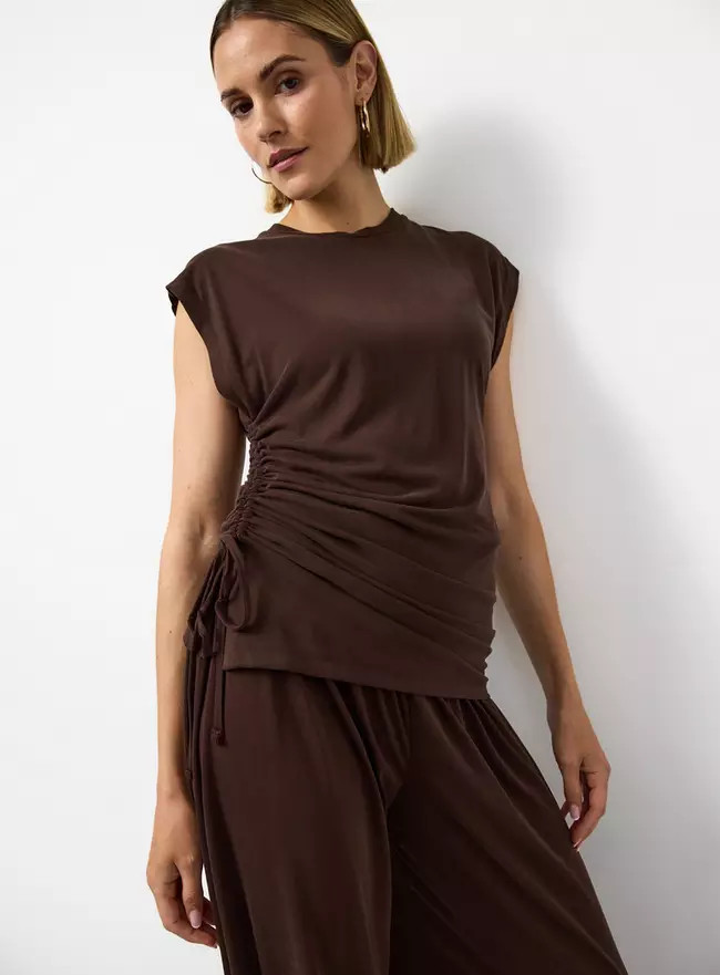 Buy Brown Ruched Side Slinky Fabric Co-ord Top 22 | Tops | Tu | Tu Clothing