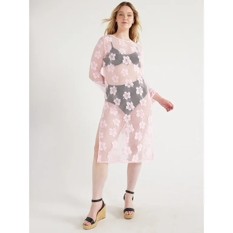 Time and Tru Women's Midi Mesh Dress Coverup, Sizes S-XL | Walmart (US)