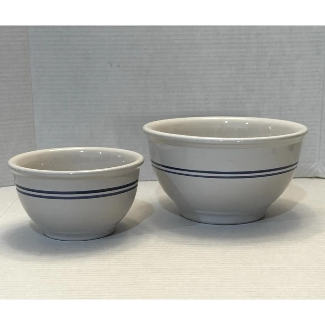 Vintage Set of 2 Gibson China Stoneware Mixing Bowls Blue Stripe Farmhouse Style - Etsy | Etsy (US)