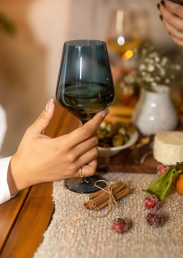 Saludi Original Midnight Blue Wine Glasses, 16.5oz (Set of 6) Stemmed Single Color Blue Glass - G... | Amazon (US)