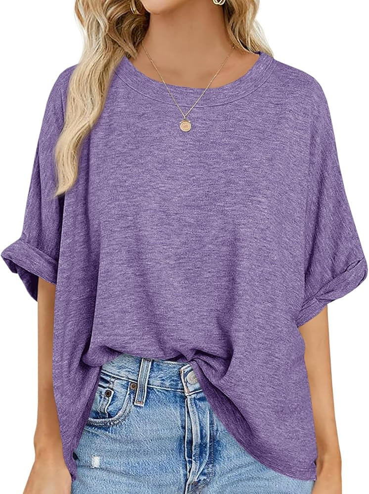 Langwyqu Womens Oversized Tshirts Casual Summer Tops Short Sleeve Loose Fit Tunic T Shirts | Amazon (US)