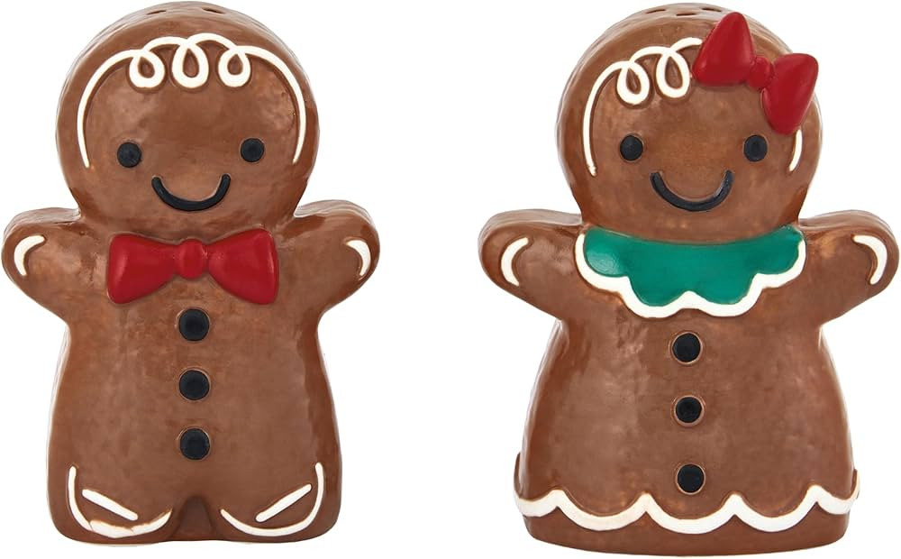 Bico Gingerbread Man Stoneware Hand Painted Salt & Pepper Shaker Set, Dishwasher Safe | Amazon (US)