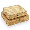 Hipiwe Set of 2 Flat Woven Wicker Storage Bins with Lid Natural Seagrass Basket Multipurpose Home... | Amazon (US)