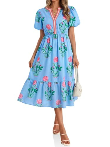 Cicy Bell Womens Summer Floral Print Maxi Dress A Line Puff Short Sleeve V Neck Boho Dresses Flow... | Amazon (US)