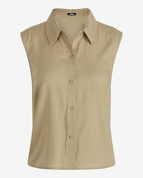Linen-Blend Sleeveless Button Up Shirt | Express