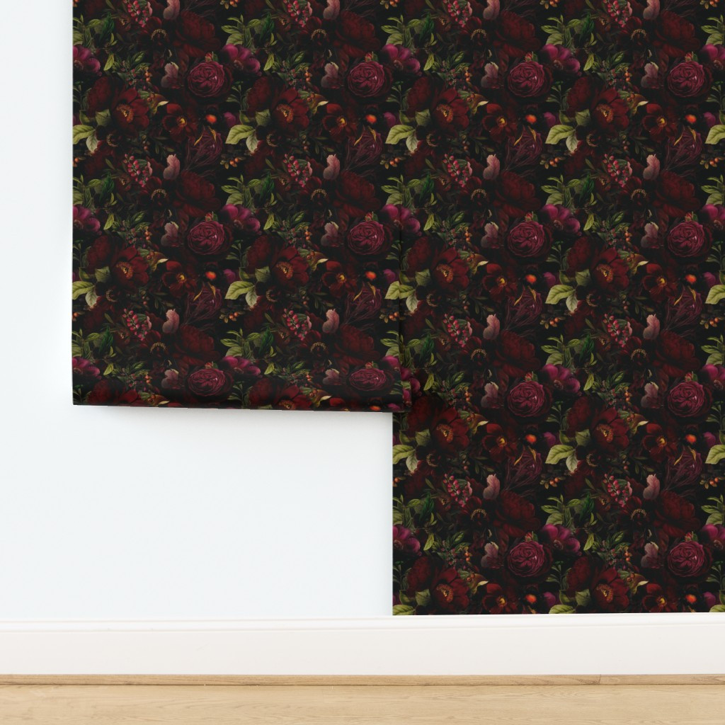 Romantic Baroque Peonies Dark Floral Gothic Wallpaper Dramatic Tapestry Wallpaper | Spoonflower | Spoonflower