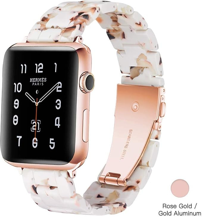Light Apple Watch Band - Fashion Resin iWatch Band Bracelet Compatible with Copper Stainless Stee... | Amazon (US)