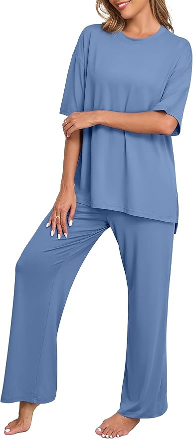 VINTATRE Womens Pajamas Set 2 Piece Lounge Set Short Sleeve Tops and Long Pants Soft Pjs Loungewe... | Amazon (CA)