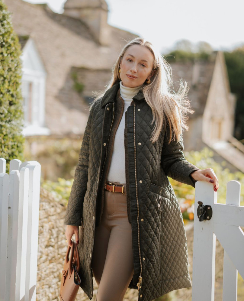 A countryside outfit to wear in spring time in The Cotswolds. Quilted coat, timeless fashion, everyday spring style. Holland Cooper, Ralph Lauren style.  

 #LTKspring #LTKluxury #LTKmodest