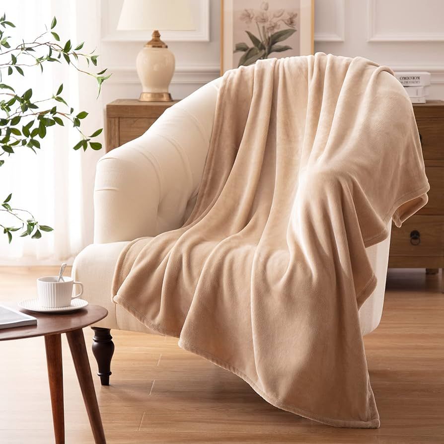 Bertte Ultra Velvet Plush Super Soft Decorative Throw Blanket-50"x 60", Light Beige | Amazon (US)
