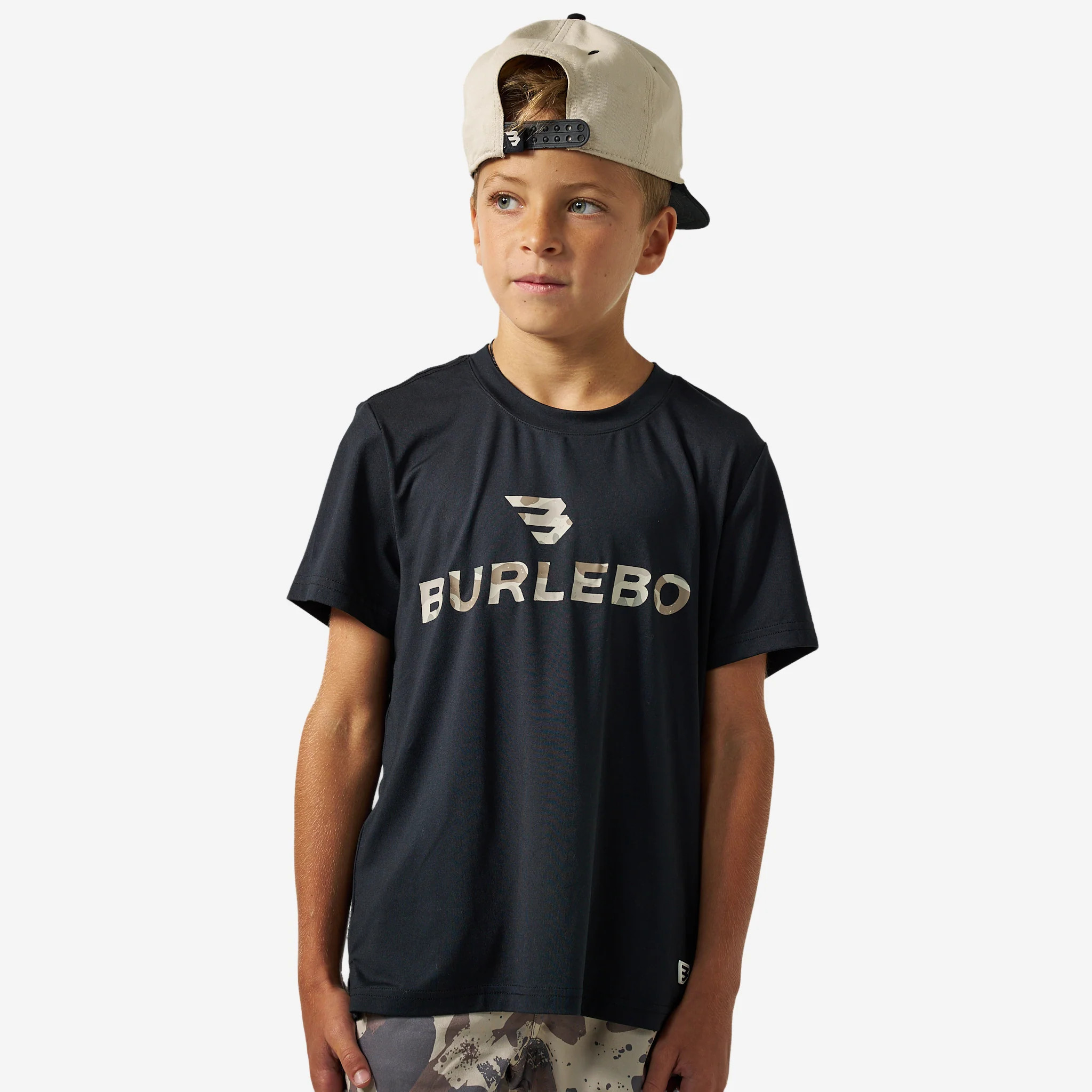 Youth Go To Tee - Flying B Logo - Black & Classic Deer Camo | BURLEBO