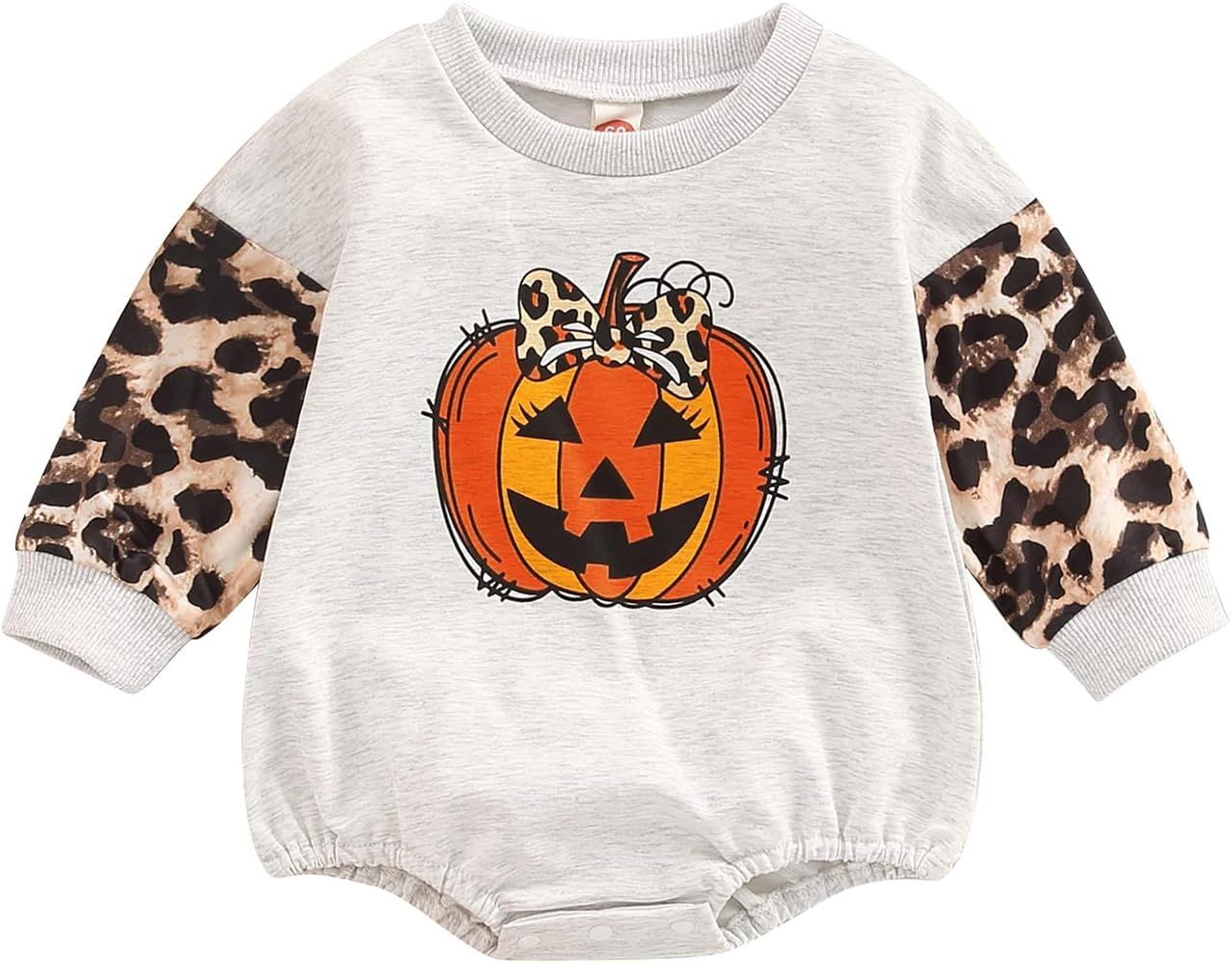 Amazon.com: Newborn Baby Girl Boy Halloween Outfits Long Sleeve Pumpkin Romper Sweatshirt Oversiz... | Amazon (US)