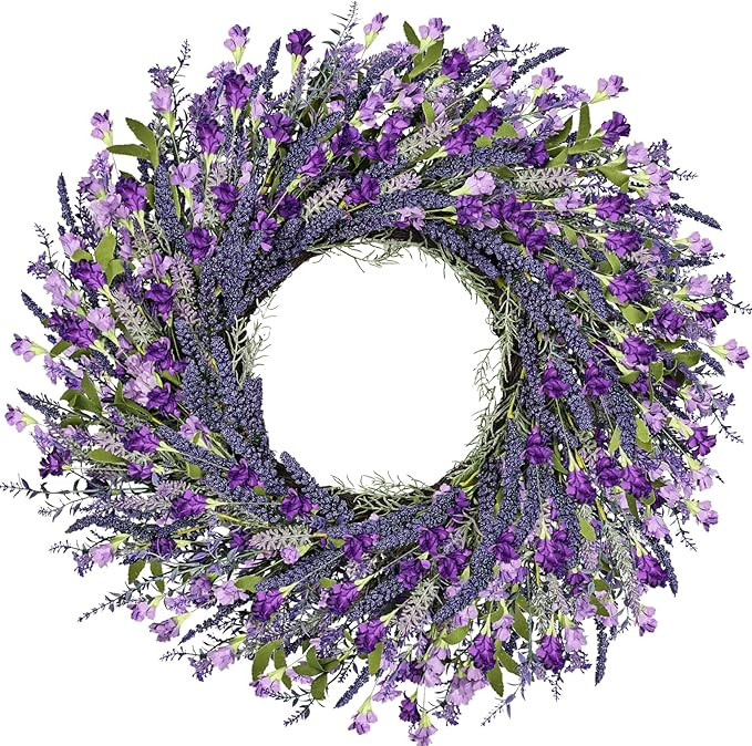 26 Inch Large Lavender Wreath for Front Door Greenery Summer Spring Wreaths for Front Door Wreath... | Amazon (US)