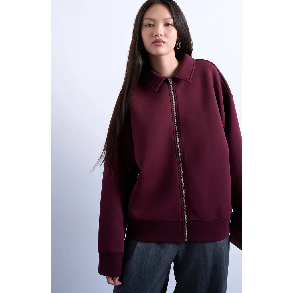 Topshop Oversize Zip-Up Jacket in Burgundy at Nordstrom, Size Small | Nordstrom