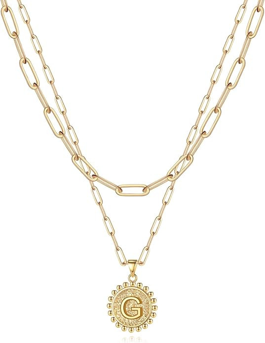 Yoosteel Gold Initial Necklaces for Women Girls, 14K Gold Plated Dainty Layering Paperclip Link C... | Amazon (US)