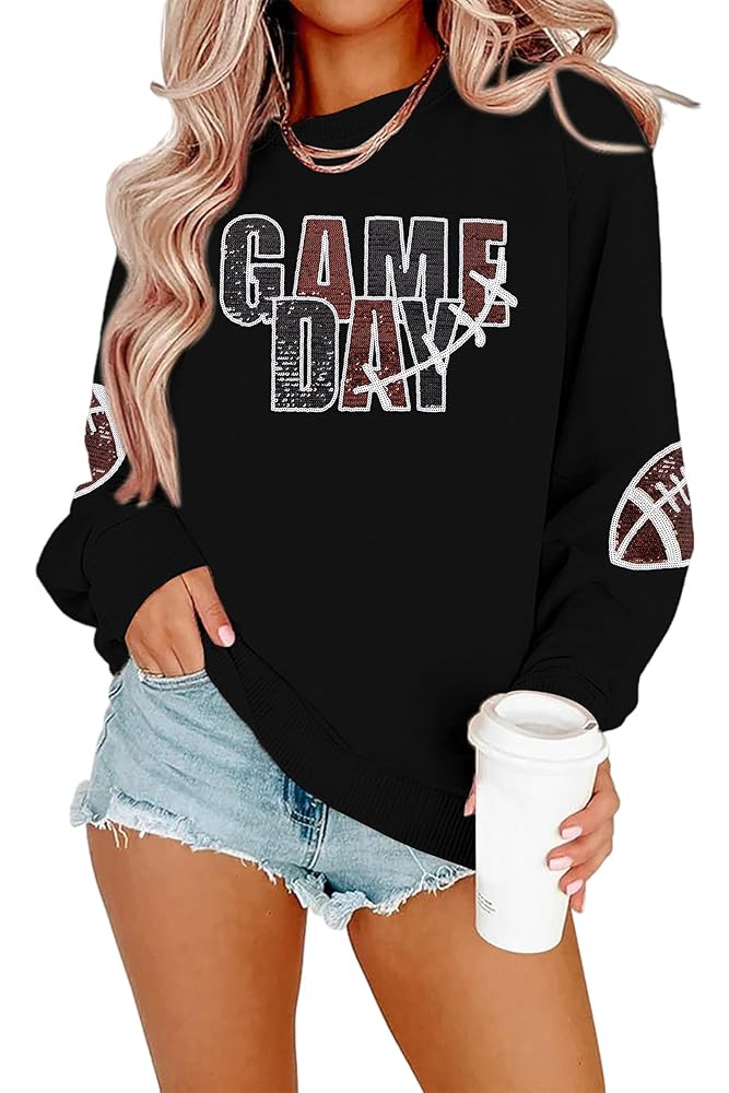 MYHALF Game Day Sweatshirt Football Shirts: Women Gameday Sequin Outfits Football Fan Game Day Sh... | Amazon (US)