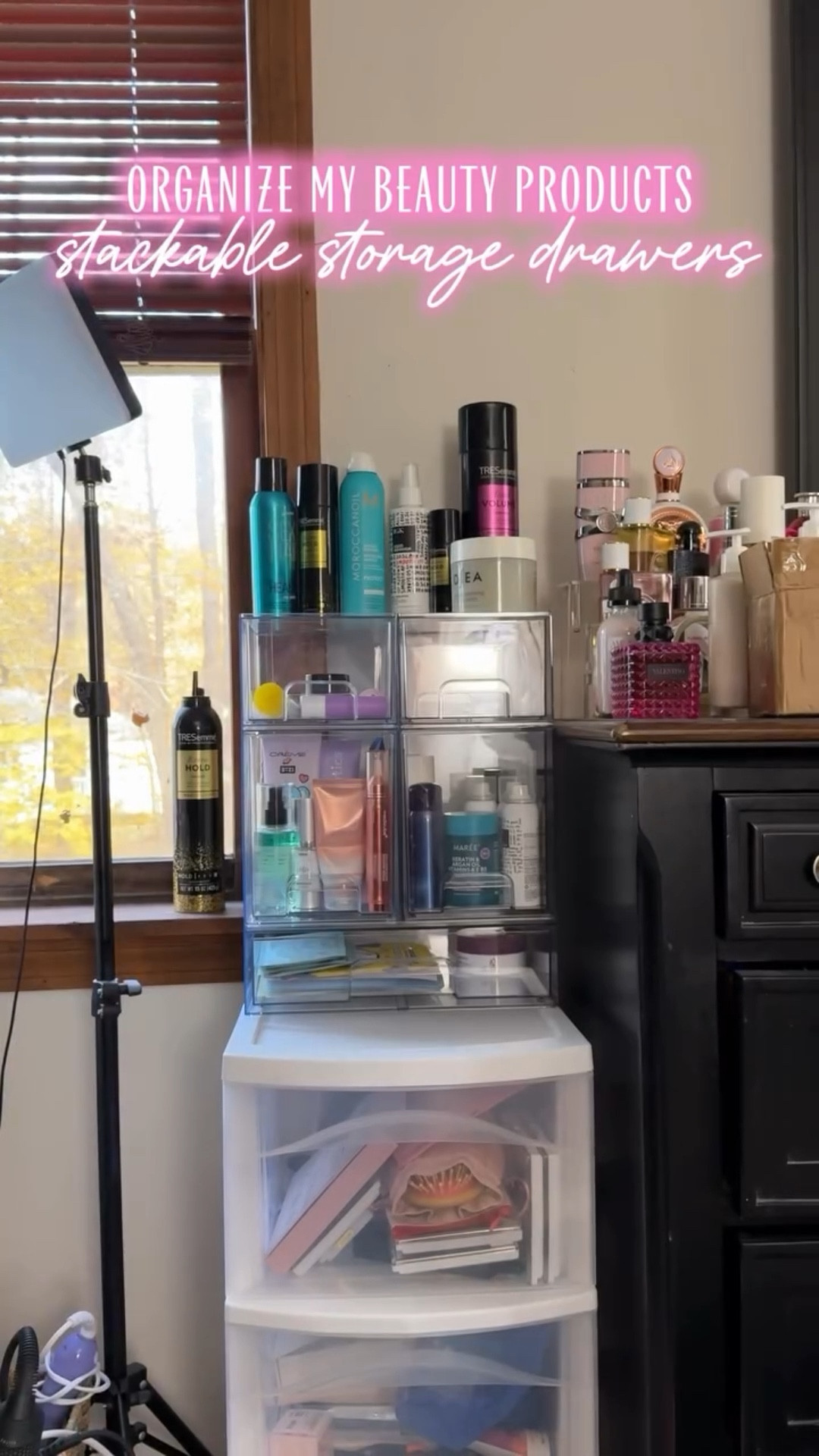 Give me all the organization because I’m a freaking hot mess 😂  this looks way more “put together”. Linked in my stories or head to my LTK. these clear storage organizers are on sale too! 

Organize with me
Clear stackable storage
Organization
Organize beauty products
Type b mom