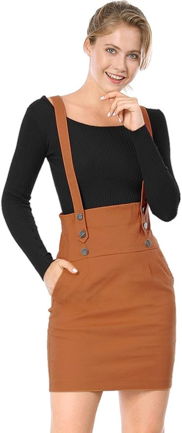 Allegra K Women's High Waist Straight Braces Suspender Skirt | Amazon (US)
