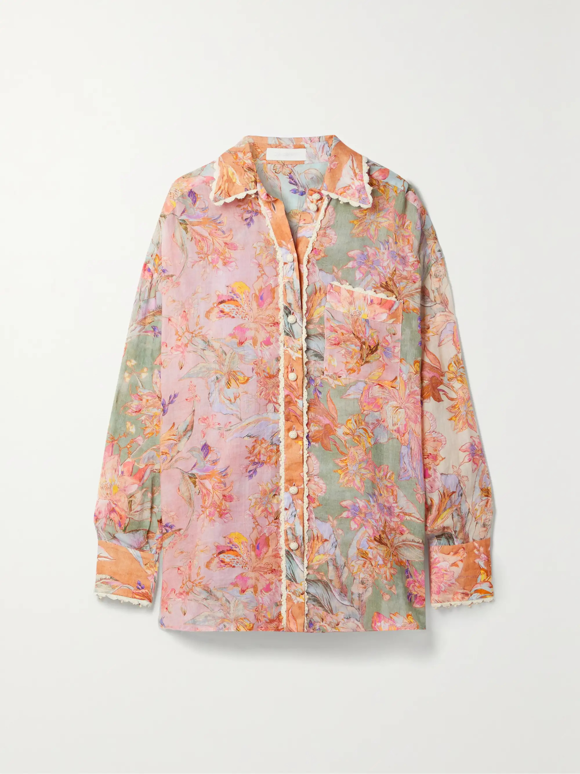 Cira crochet-trimmed floral-print ramie shirt | NET-A-PORTER (US)